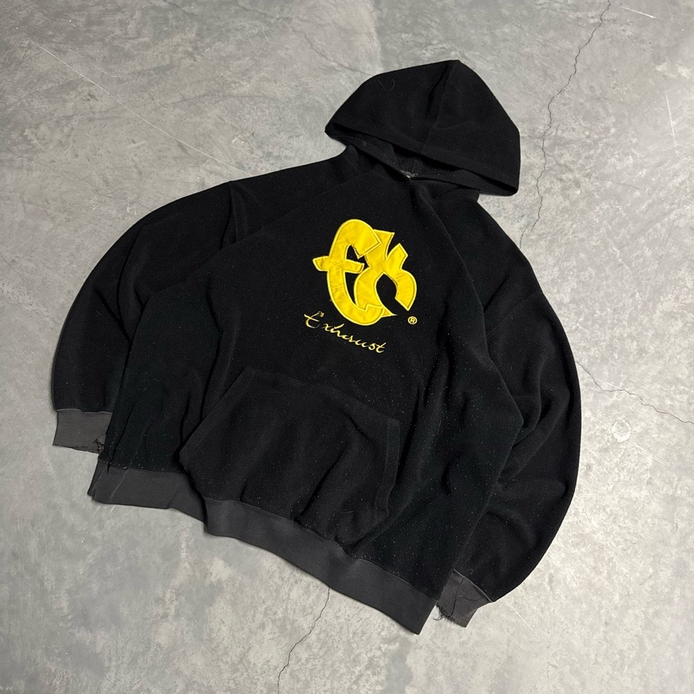 Black Exhaust Hoodie Sweatshirt with Yellow Logo